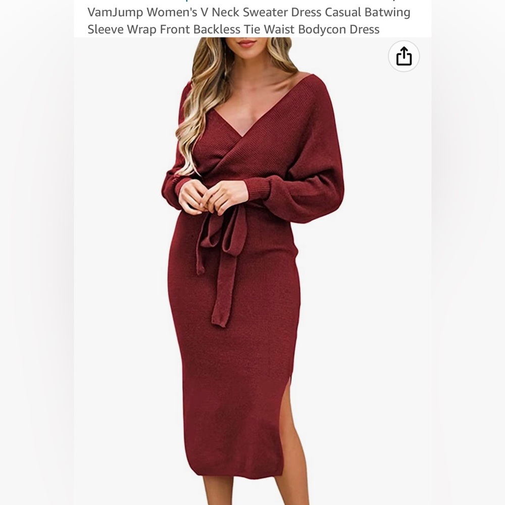 V Neck Sweater Dress XLarge Wine